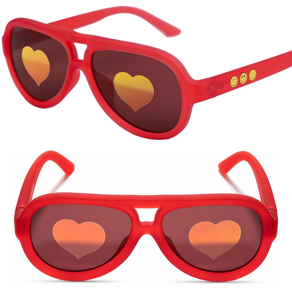 Kids Red Pilot Polarized Sunglasses Heart Lenses Flexible G850 Frame